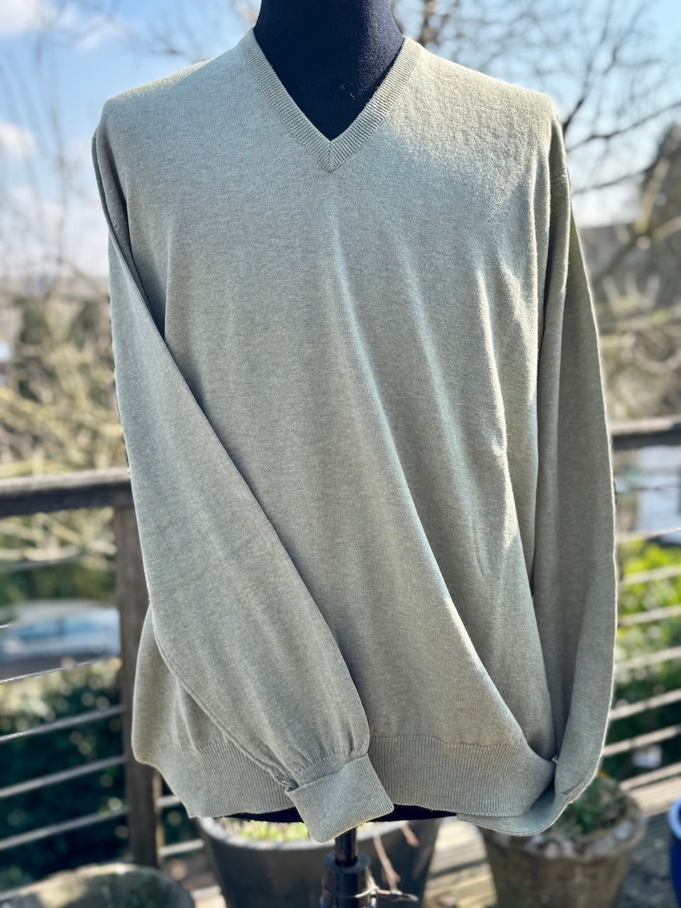 ANDREW 100% cotton men's V neck sweater in sleeves turn back cuffs