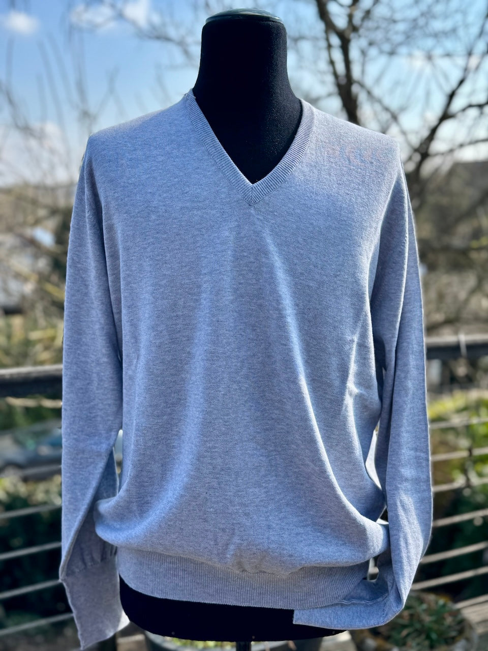 ANDREW 100% cotton men's V neck sweater in sleeves turn back cuffs