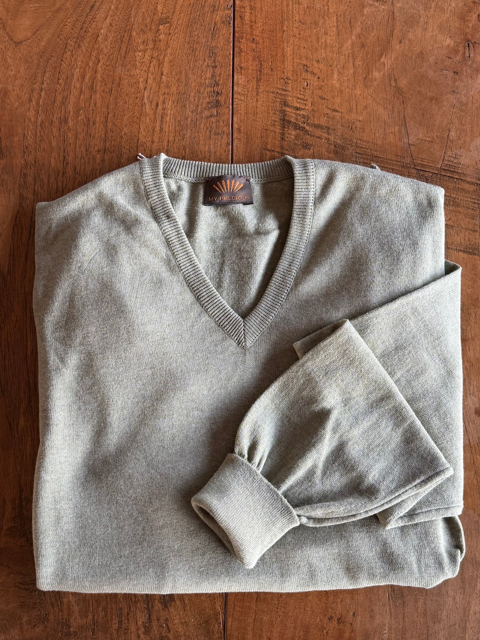 ANDREW 100% cotton men's V neck sweater in sleeves turn back cuffs